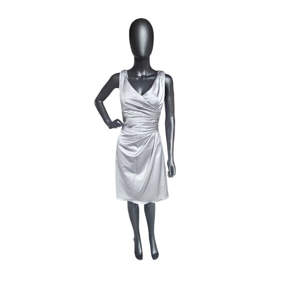 Silver Satin V-Neck Side Ruched Cocktail Dress - David's Bridal - Picture 2 of 5